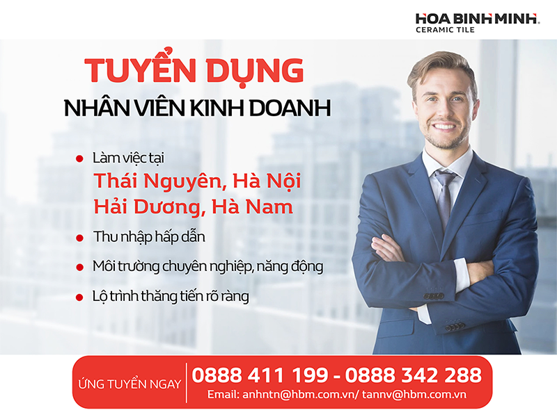 Tuyển dụng nhân viên kinh doanh tại Thái Nguyên, Hà Nội, Hải Dương, Hà Nam. 