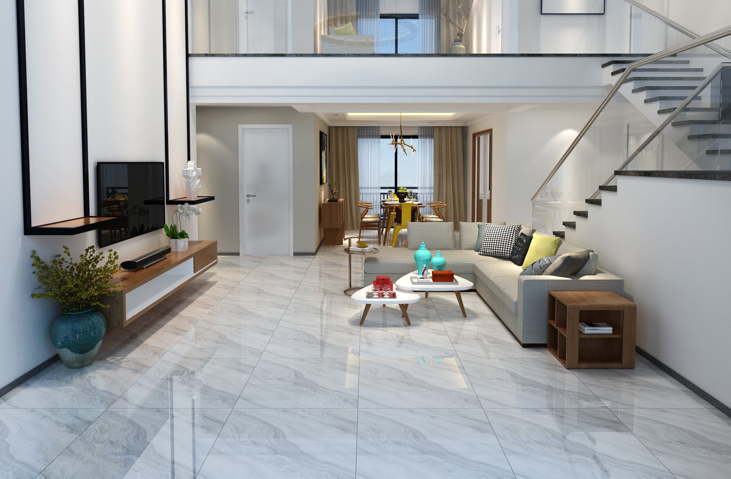 Mẫu phòng khách đơn giản thu hút với sự kết hợp giữa tông màu xám hiện đại.