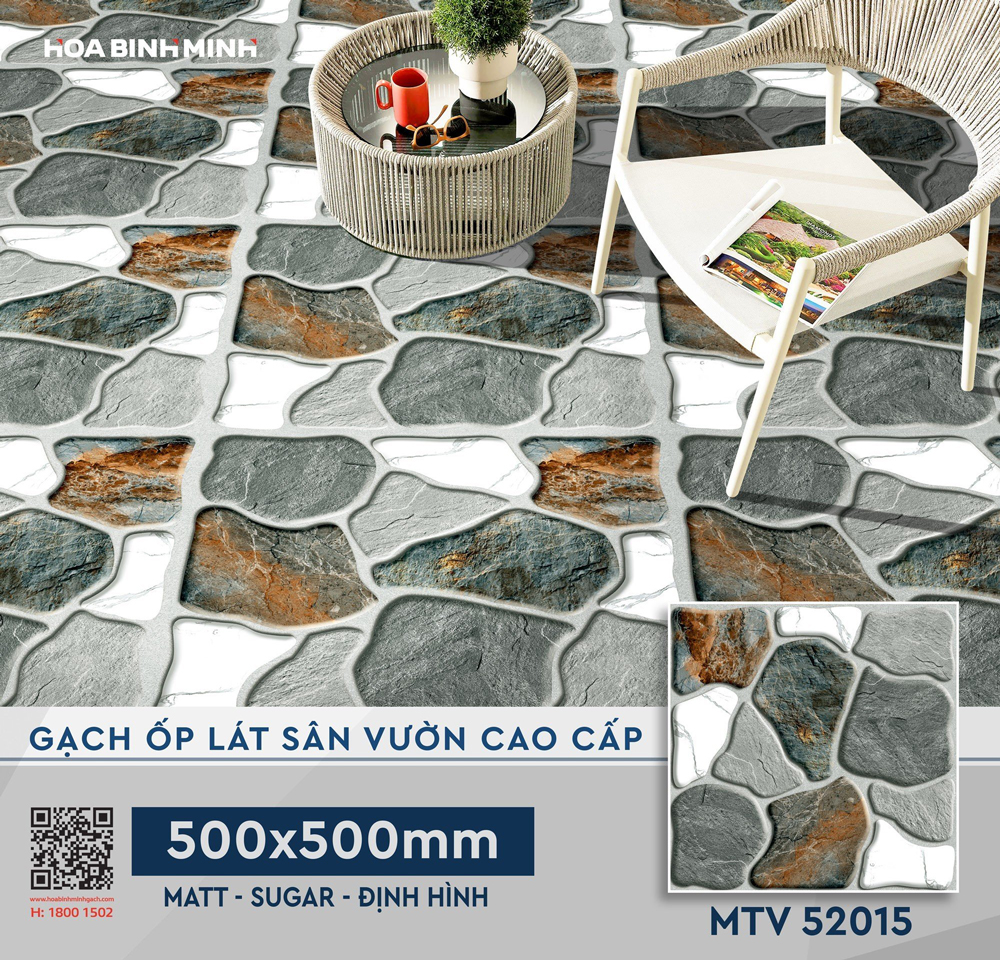 Gạch vân sỏi tự nhiên phối 3D – tạo hiệu ứng sinh động như vườn Nhật Bản.