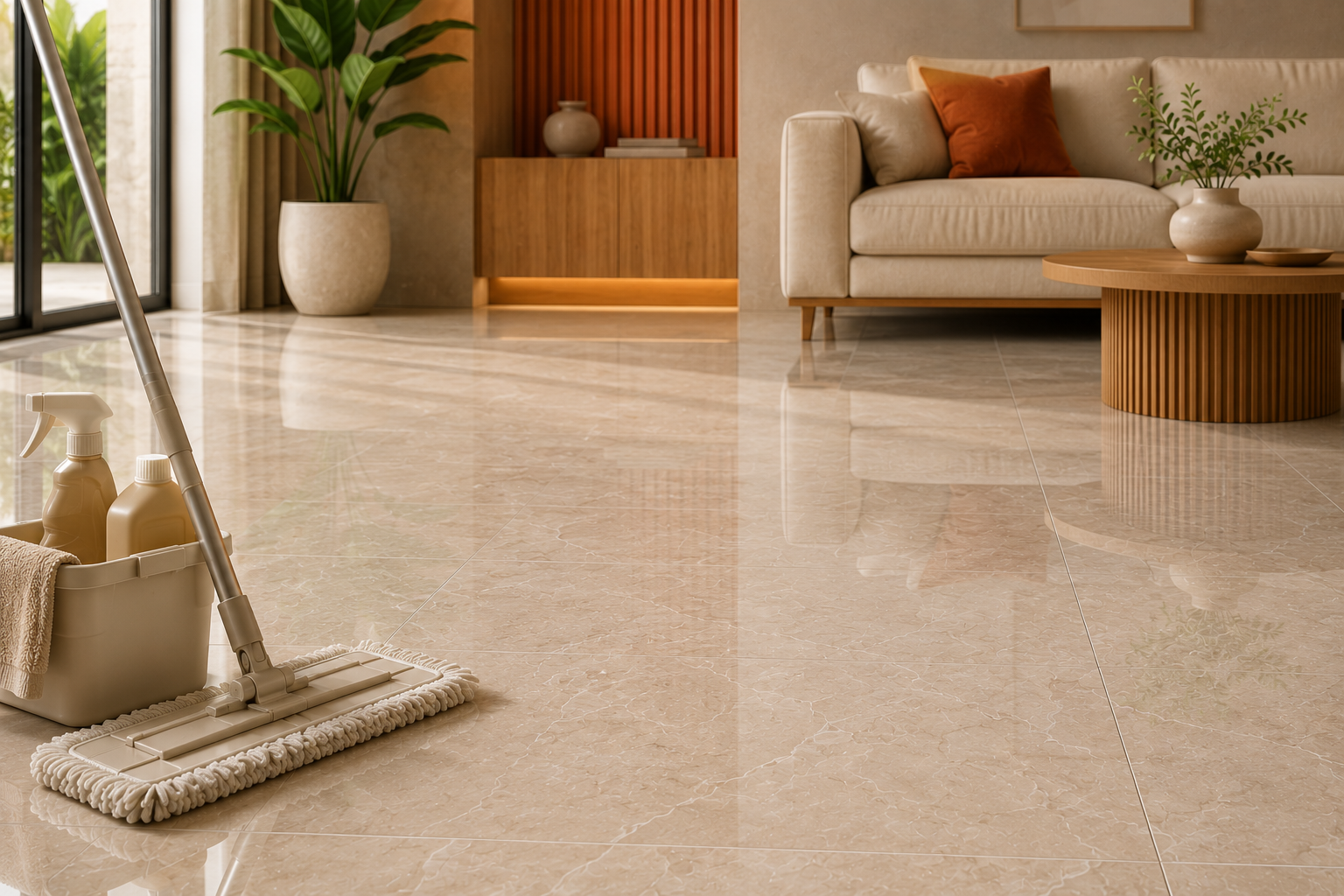 Quét dọn bụi bẩn nền gạch